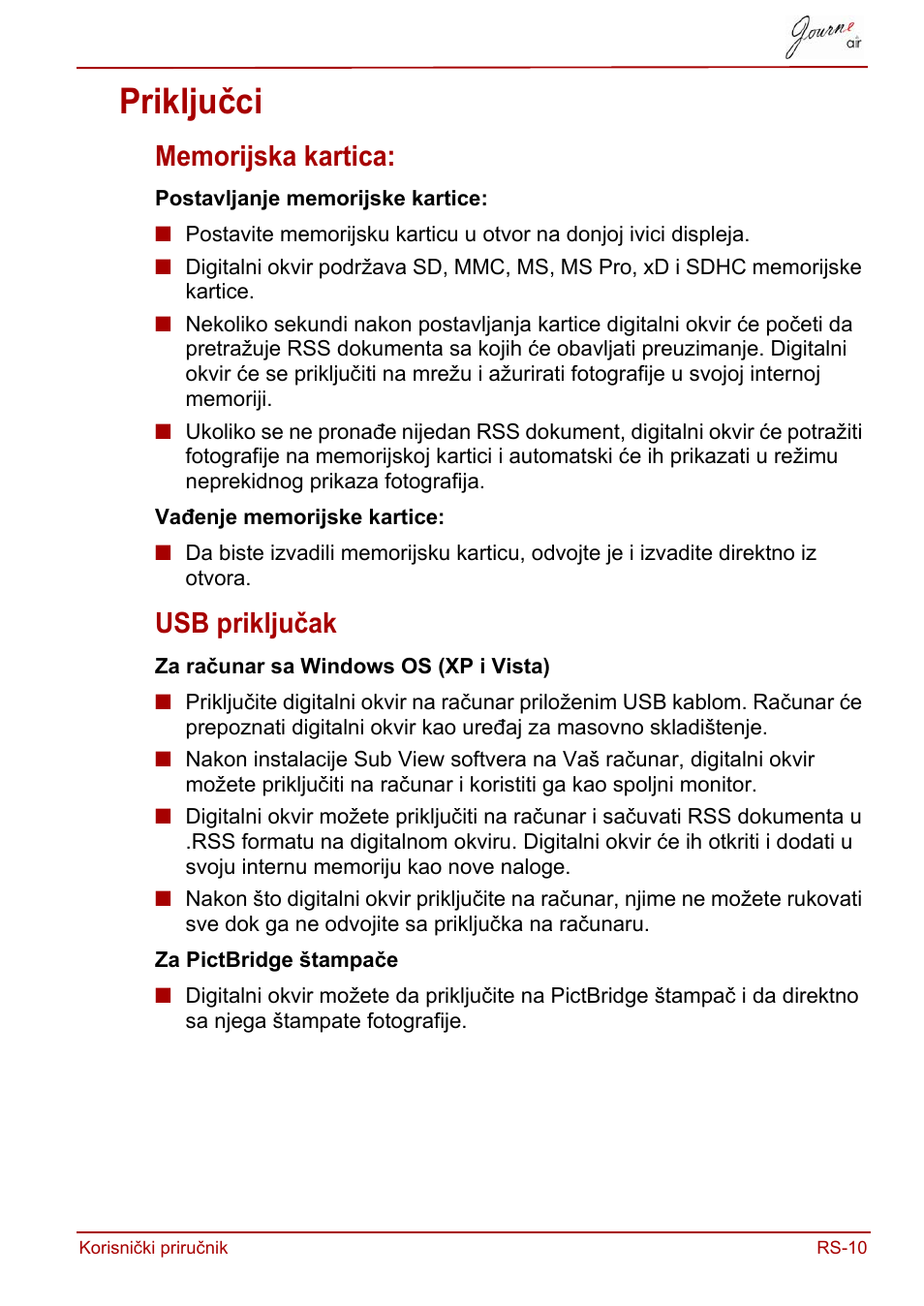 Priključci, Memorijska kartica, Usb priključak | Memorijska kartica: usb priključak | Toshiba JournE Air800-801 User Manual | Page 457 / 829