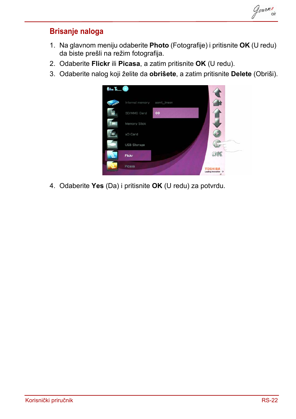 Brisanje naloga | Toshiba JournE Air800-801 User Manual | Page 469 / 829