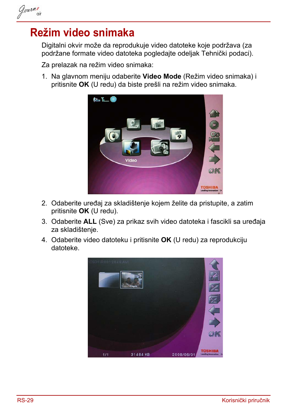 Režim video snimaka | Toshiba JournE Air800-801 User Manual | Page 476 / 829