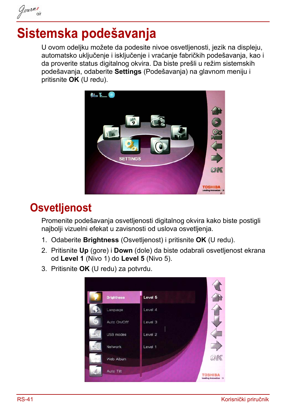 Sistemska podešavanja, Osvetljenost | Toshiba JournE Air800-801 User Manual | Page 488 / 829