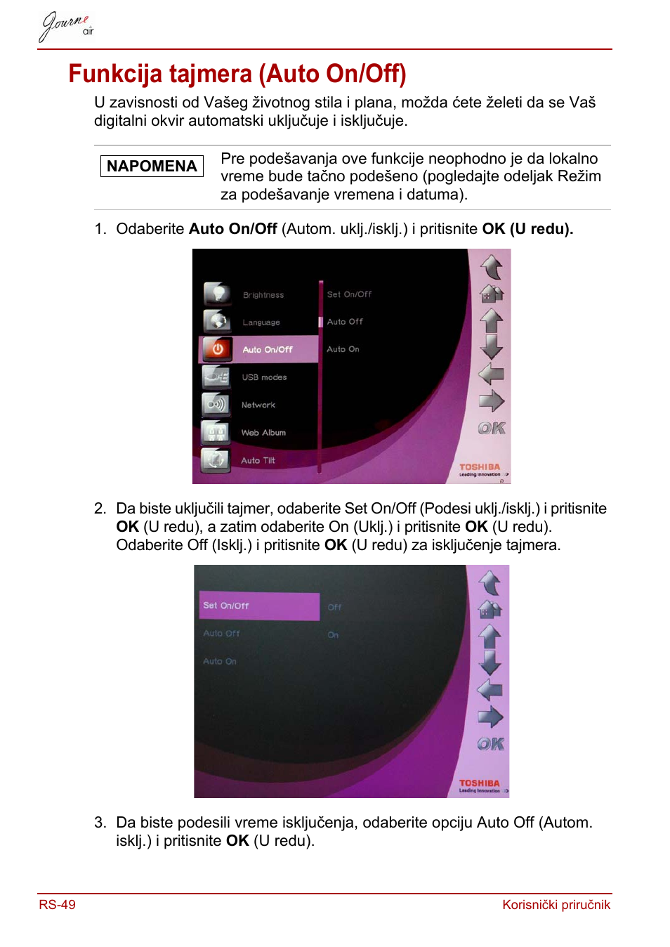 Funkcija tajmera (auto on/off) | Toshiba JournE Air800-801 User Manual | Page 496 / 829