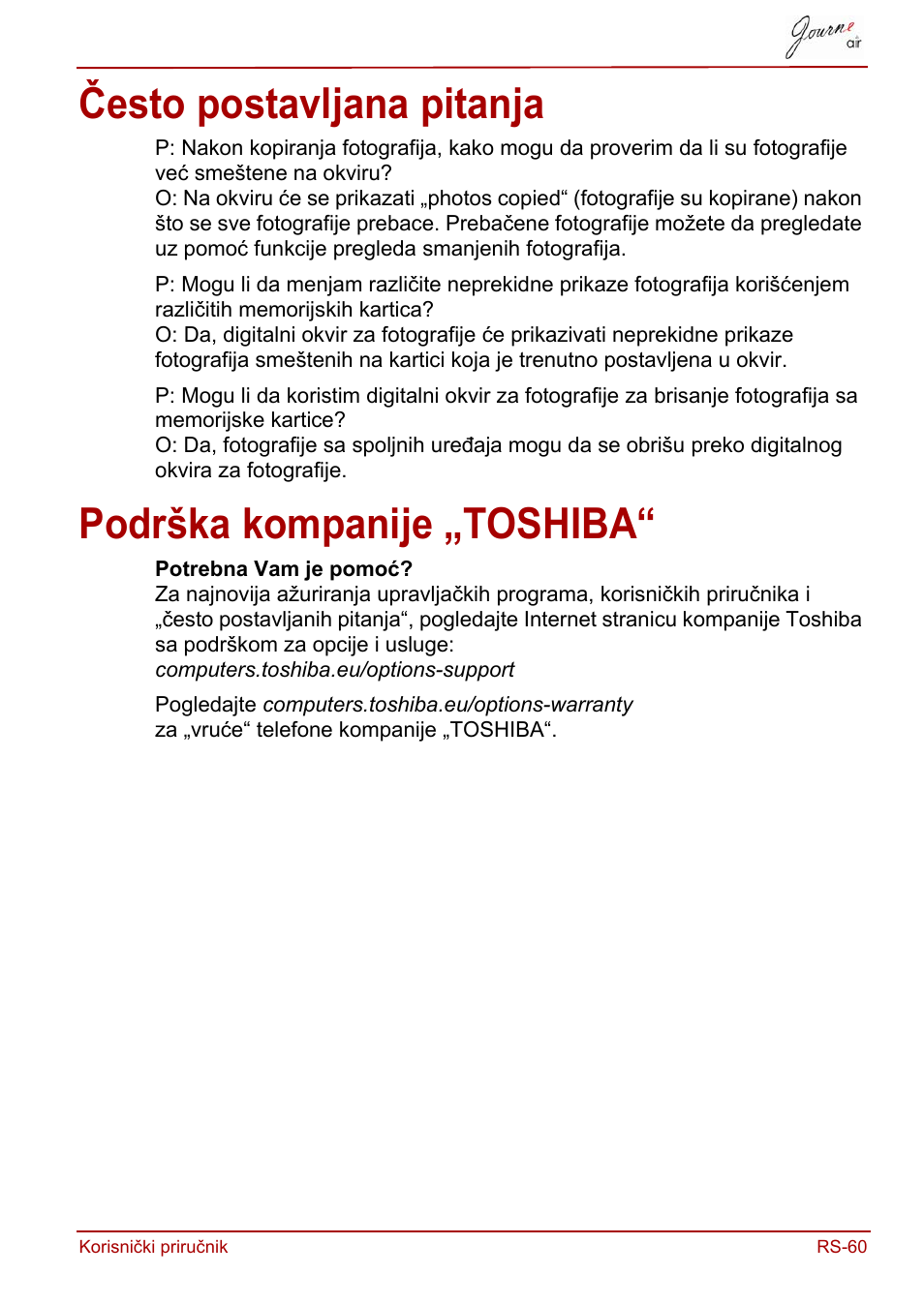 Često postavljana pitanja, Podrška kompanije „toshiba | Toshiba JournE Air800-801 User Manual | Page 507 / 829