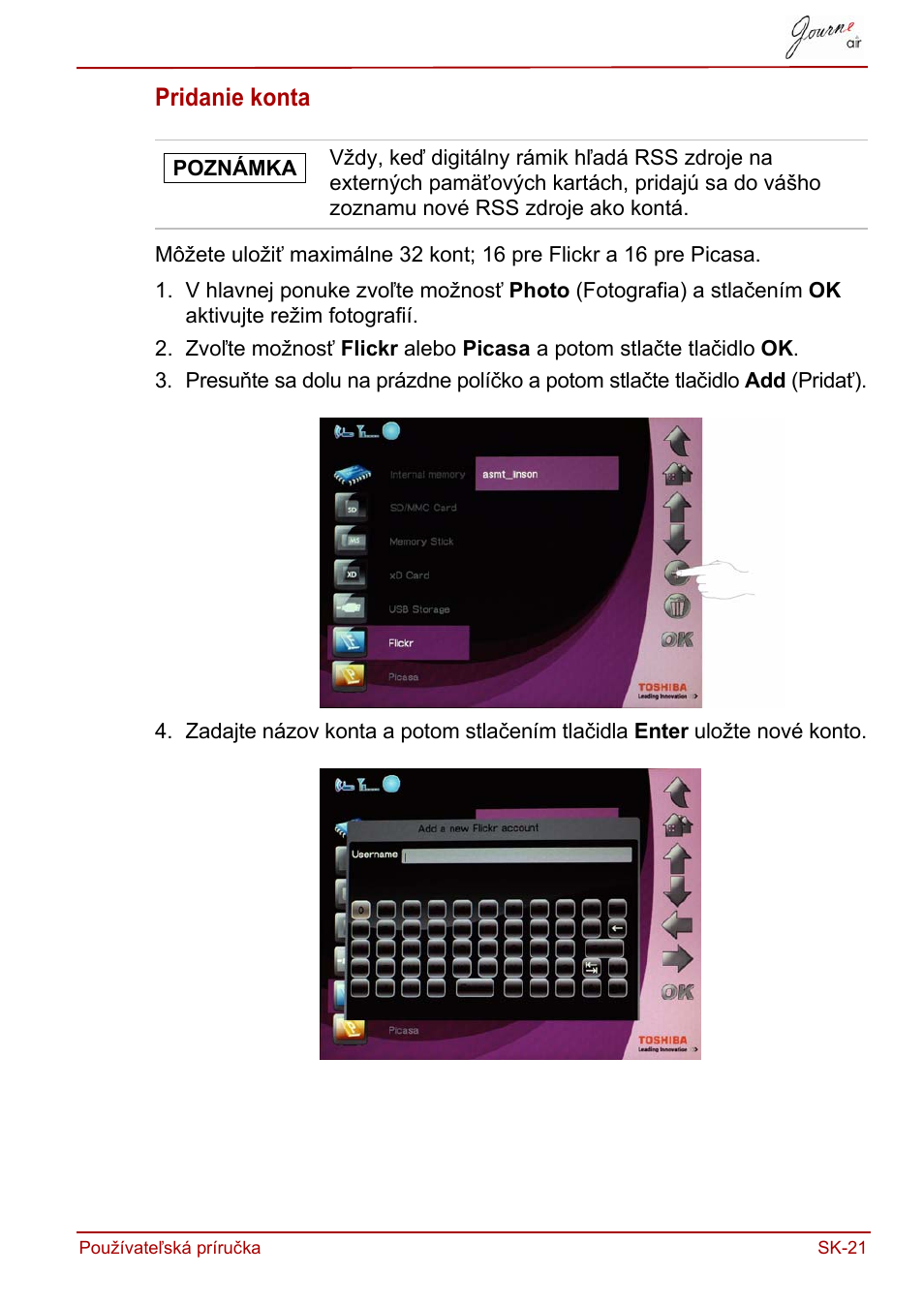 Pridanie konta | Toshiba JournE Air800-801 User Manual | Page 599 / 829