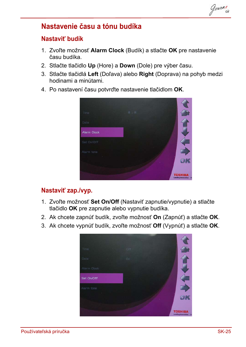 Nastavenie času a tónu budíka | Toshiba JournE Air800-801 User Manual | Page 603 / 829