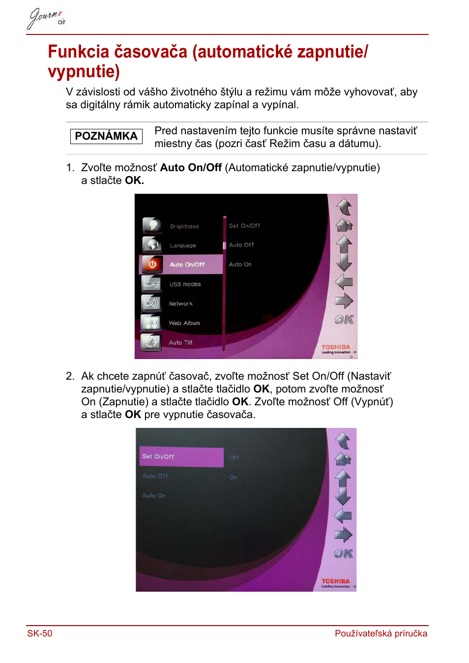Funkcia časovača (automatické zapnutie/ vypnutie), Funkcia časovača (automatické zapnutie/vypnutie) | Toshiba JournE Air800-801 User Manual | Page 628 / 829