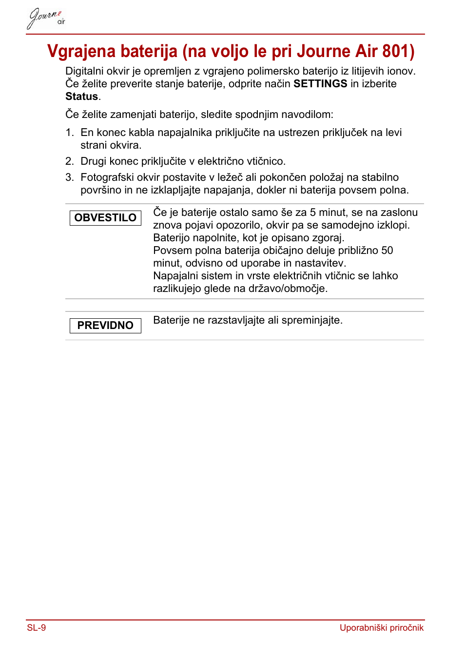 Vgrajena baterija (na voljo le pri journe air 801) | Toshiba JournE Air800-801 User Manual | Page 652 / 829