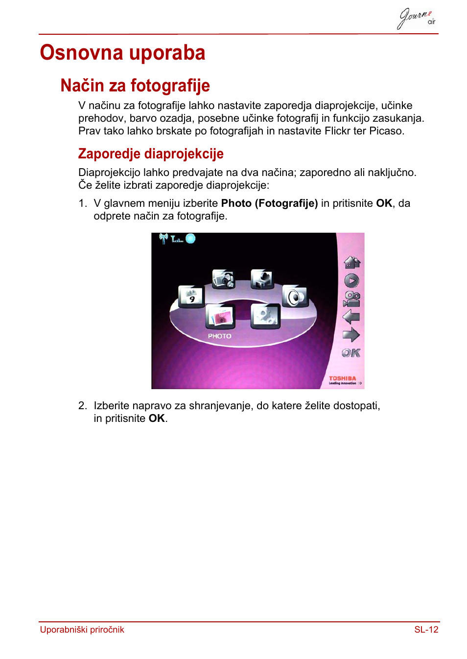 Osnovna uporaba, Način za fotografije, Zaporedje diaprojekcije | Toshiba JournE Air800-801 User Manual | Page 655 / 829