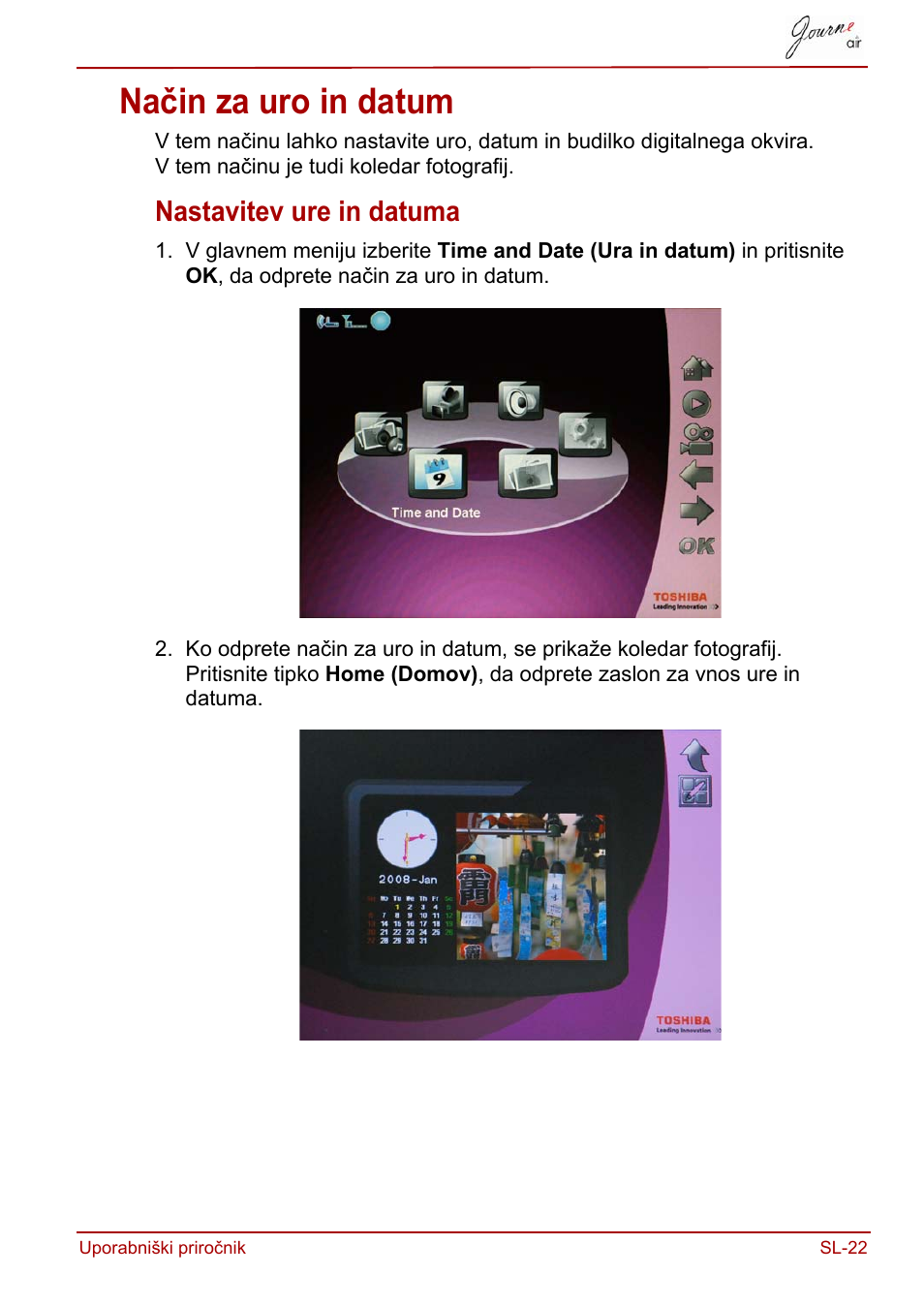 Način za uro in datum, Nastavitev ure in datuma | Toshiba JournE Air800-801 User Manual | Page 665 / 829