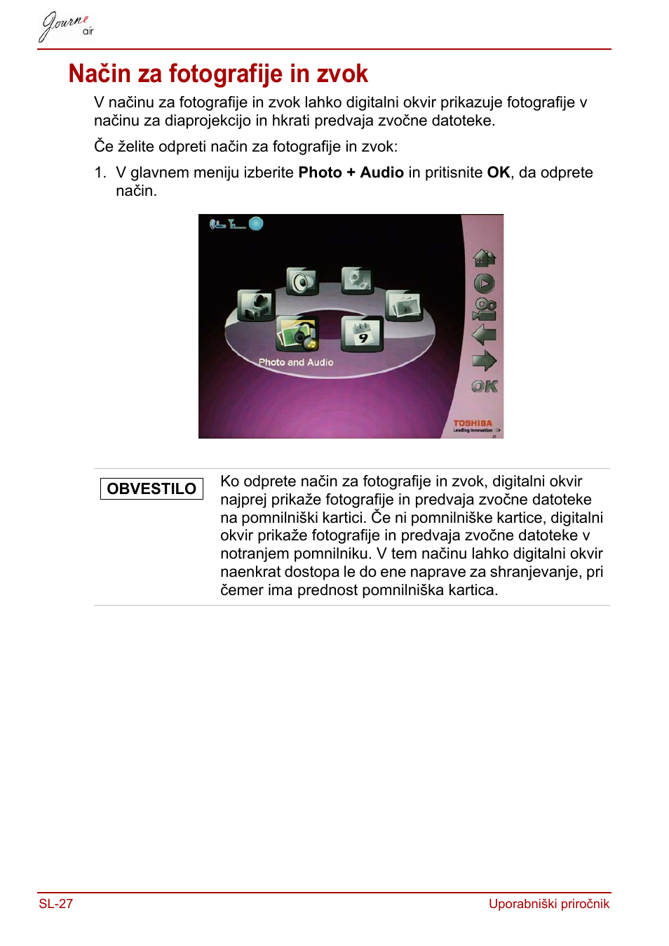 Način za fotografije in zvok | Toshiba JournE Air800-801 User Manual | Page 670 / 829