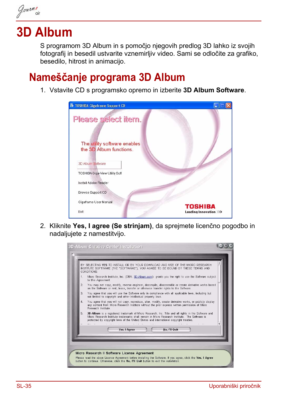 3d album, Nameščanje programa 3d album | Toshiba JournE Air800-801 User Manual | Page 678 / 829