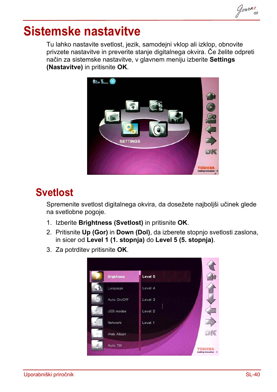 Sistemske nastavitve, Svetlost | Toshiba JournE Air800-801 User Manual | Page 683 / 829