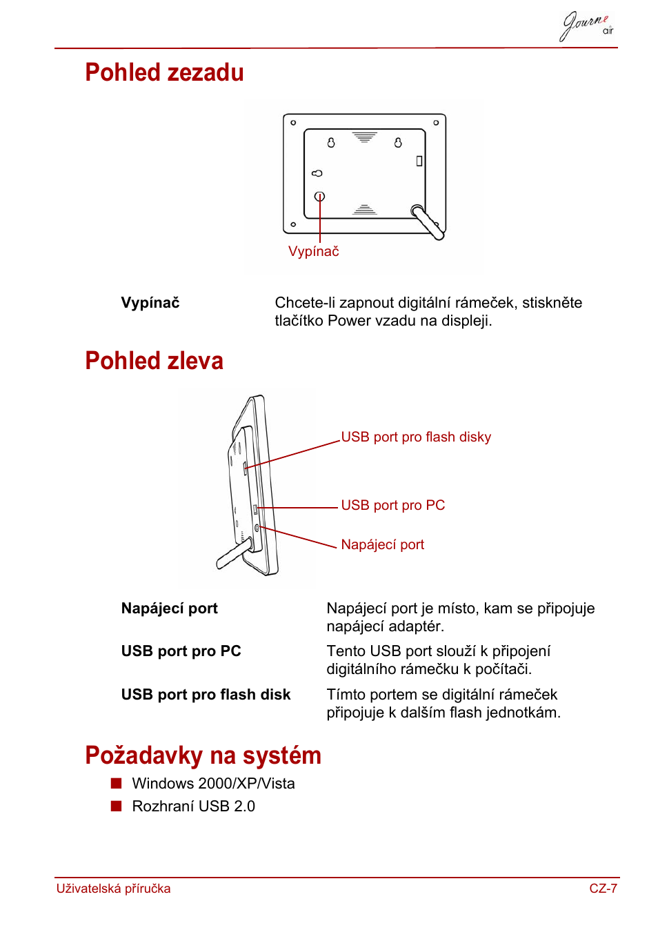 Pohled zezadu, Pohled zleva, Požadavky na systém | Pohled zezadu pohled zleva požadavky na systém | Toshiba JournE Air800-801 User Manual | Page 69 / 829