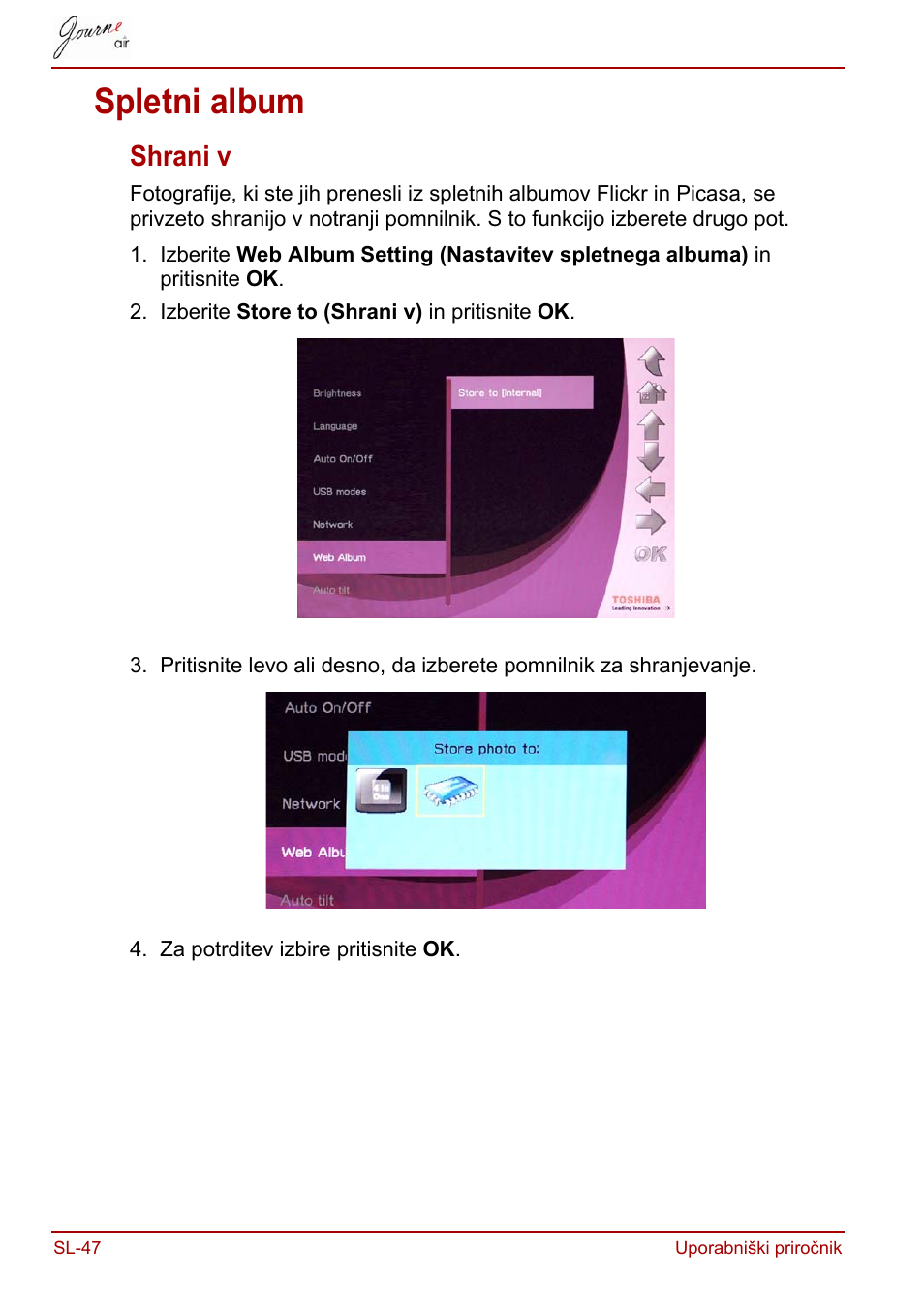 Spletni album, Shrani v | Toshiba JournE Air800-801 User Manual | Page 690 / 829