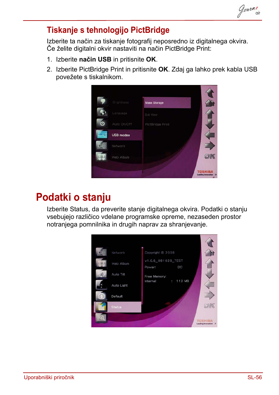 Tiskanje s tehnologijo pictbridge, Podatki o stanju | Toshiba JournE Air800-801 User Manual | Page 699 / 829