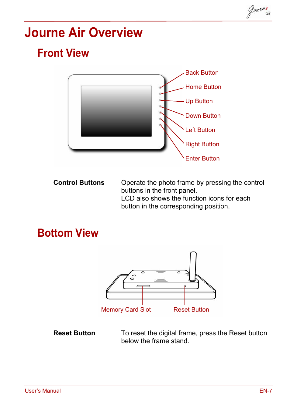 Journe air overview, Front view, Bottom view | Front view bottom view | Toshiba JournE Air800-801 User Manual | Page 7 / 829