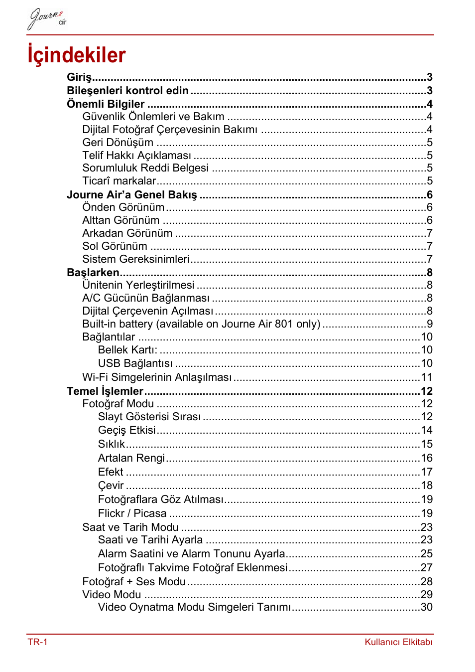 Kullanıcı elkitabı, Içindekiler | Toshiba JournE Air800-801 User Manual | Page 706 / 829