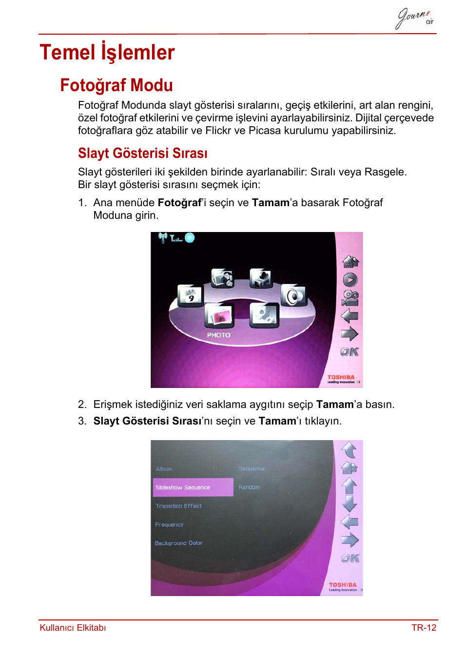 Temel işlemler, Fotoğraf modu, Slayt gösterisi sırası | Toshiba JournE Air800-801 User Manual | Page 717 / 829