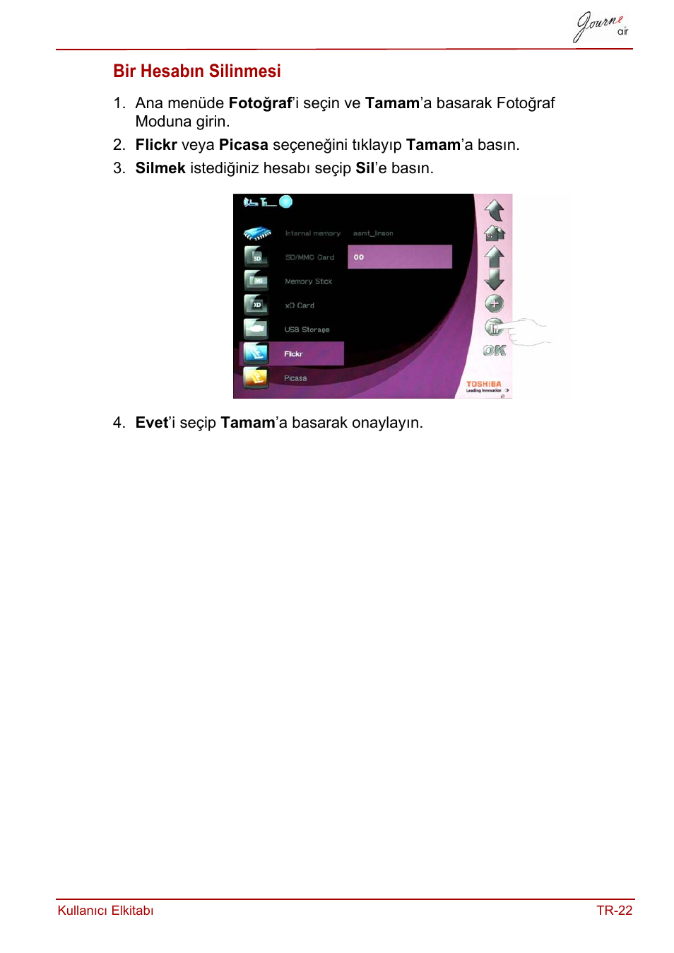 Bir hesabın silinmesi | Toshiba JournE Air800-801 User Manual | Page 727 / 829