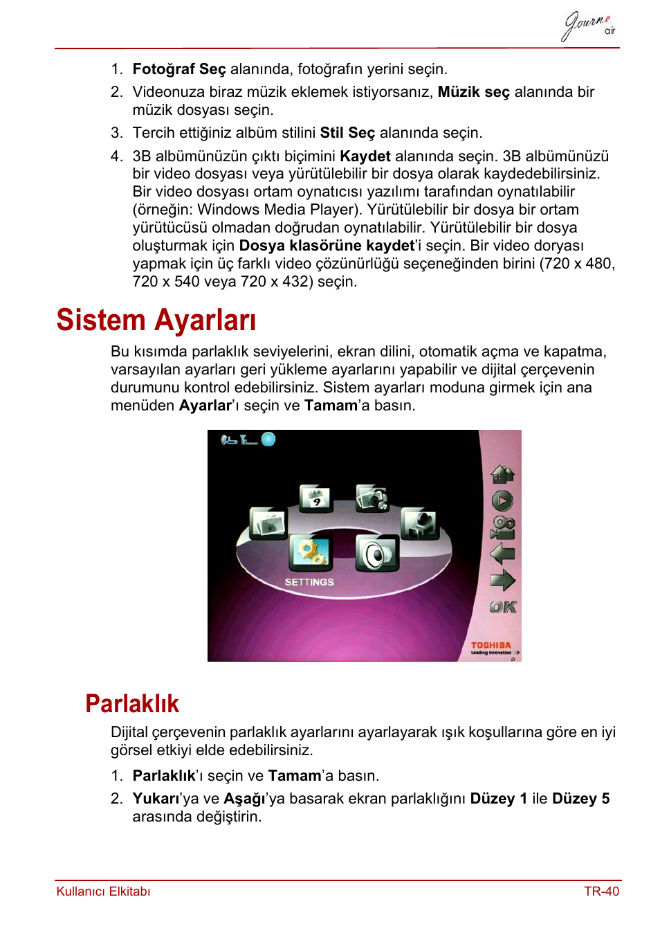 Sistem ayarları, Parlaklık | Toshiba JournE Air800-801 User Manual | Page 745 / 829