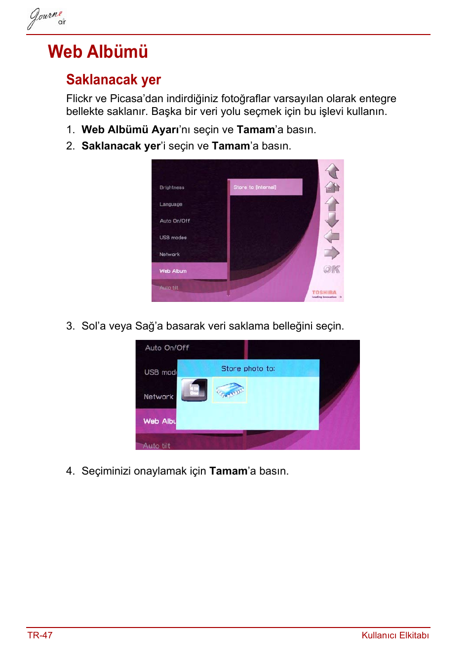 Web albümü, Saklanacak yer | Toshiba JournE Air800-801 User Manual | Page 752 / 829