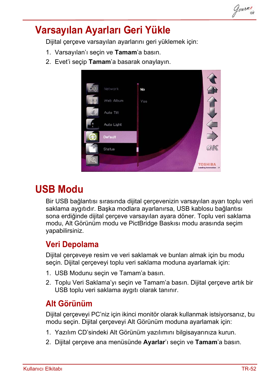 Varsayılan ayarları geri yükle, Usb modu, Veri depolama | Alt görünüm, Varsayılan ayarları geri yükle usb modu, Veri depolama alt görünüm | Toshiba JournE Air800-801 User Manual | Page 757 / 829