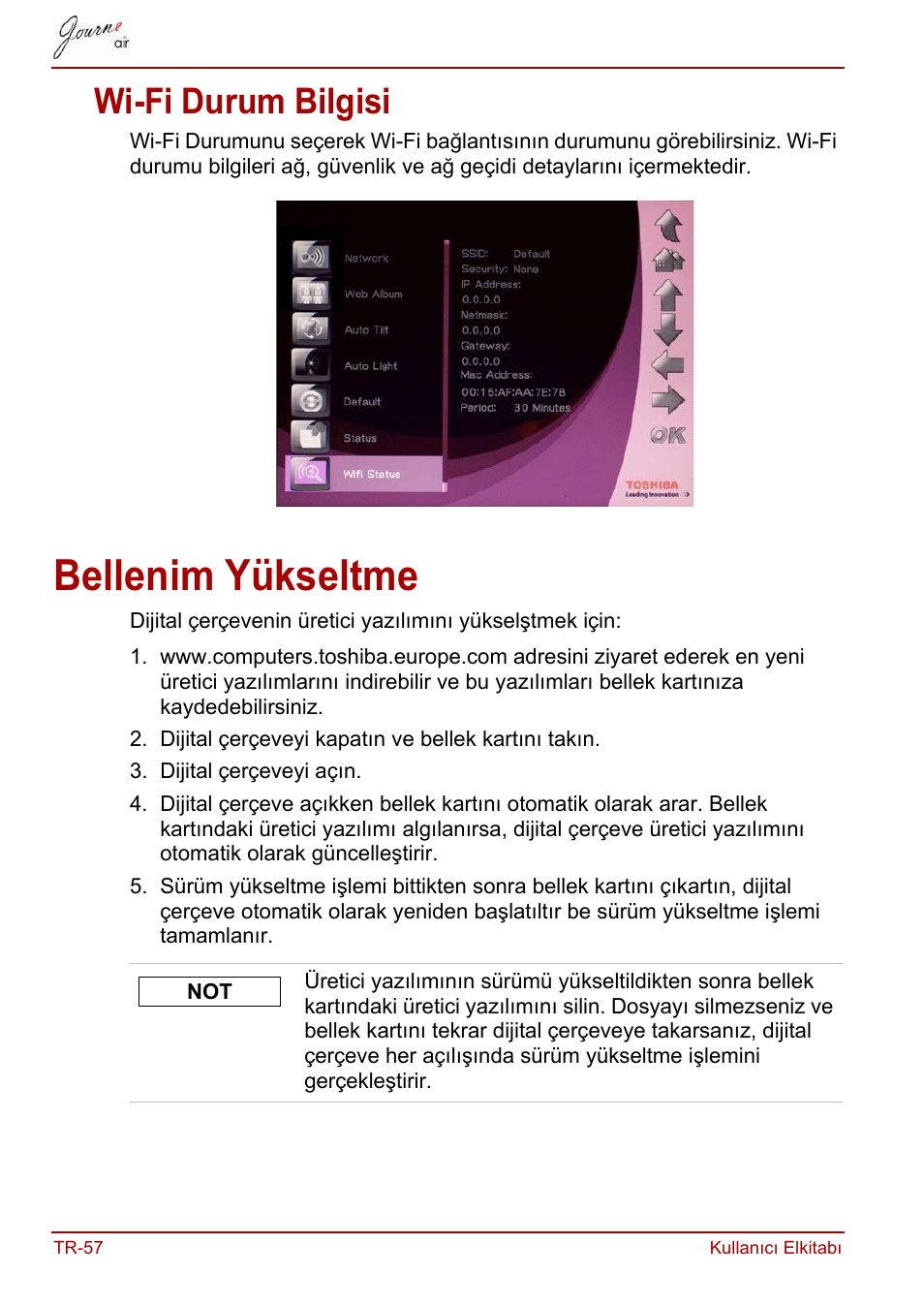 Wi-fi durum bilgisi, Bellenim yükseltme | Toshiba JournE Air800-801 User Manual | Page 762 / 829