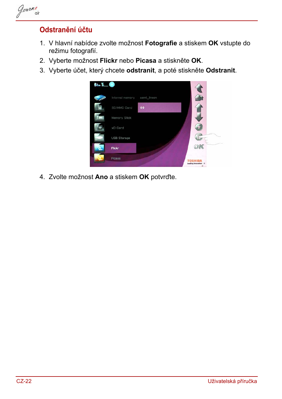 Odstranění účtu | Toshiba JournE Air800-801 User Manual | Page 84 / 829