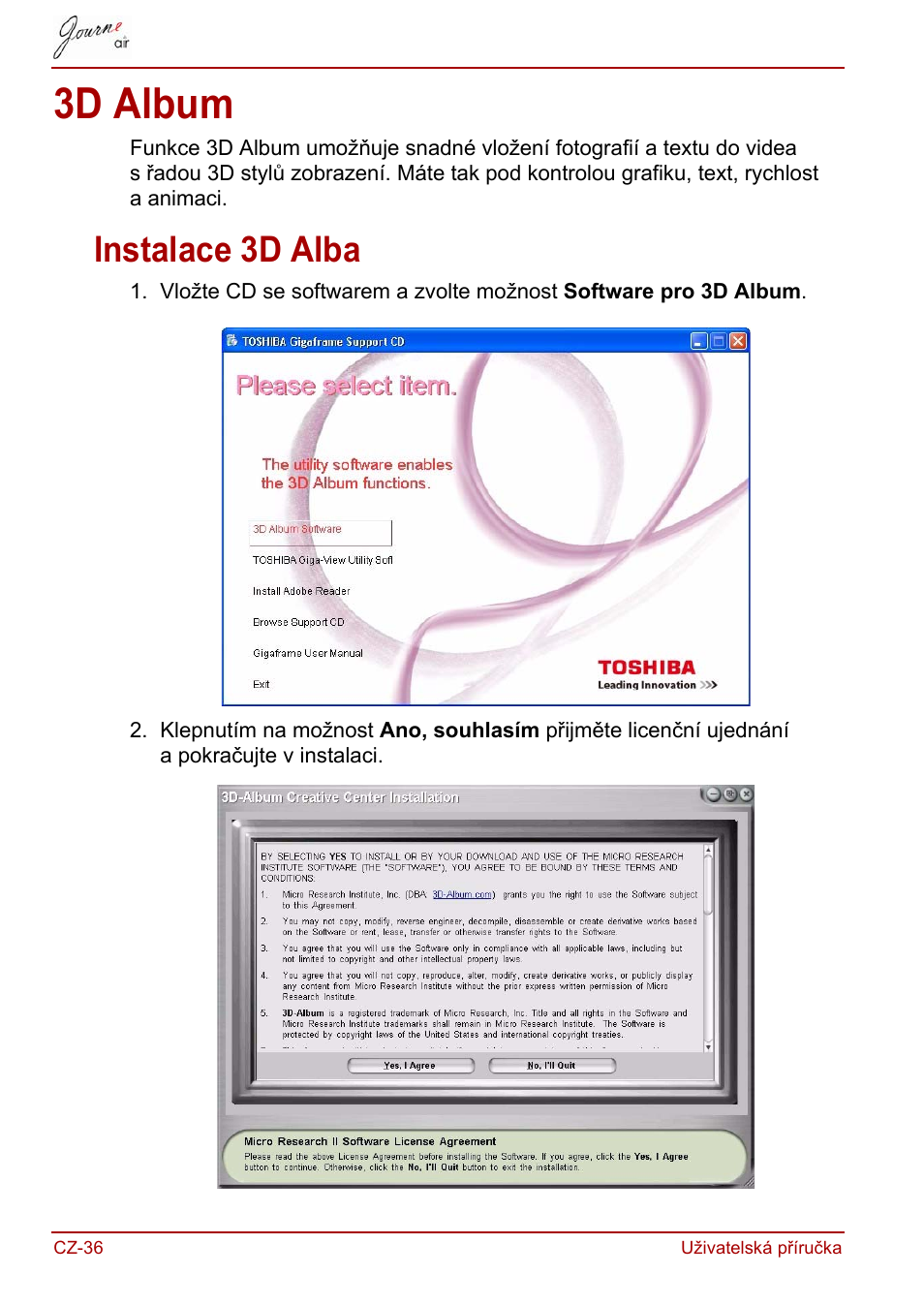 3d album, Instalace 3d alba | Toshiba JournE Air800-801 User Manual | Page 98 / 829