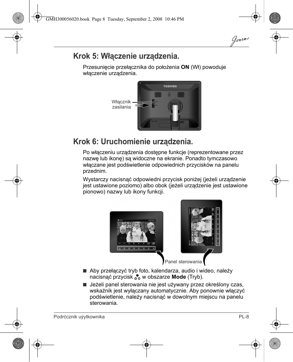 Krok 5: włączenie urządzenia, Krok 6: uruchomienie urządzenia | Toshiba JournE F800-F801 User Manual | Page 121 / 244