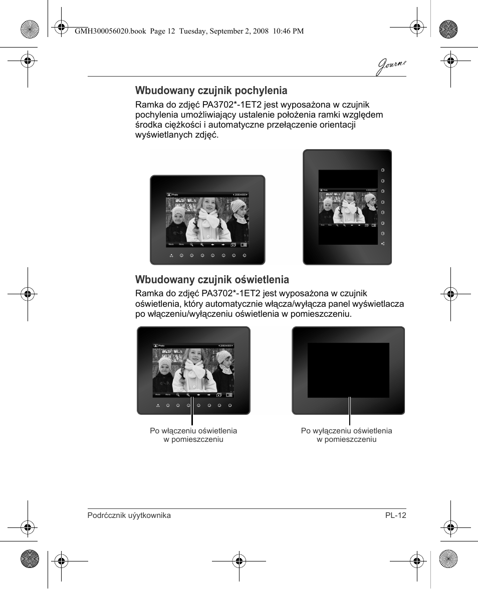 Wbudowany czujnik pochylenia, Wbudowany czujnik oświetlenia | Toshiba JournE F800-F801 User Manual | Page 125 / 244