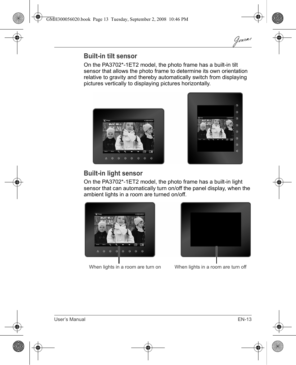 Built-in tilt sensor, Built-in light sensor | Toshiba JournE F800-F801 User Manual | Page 13 / 244