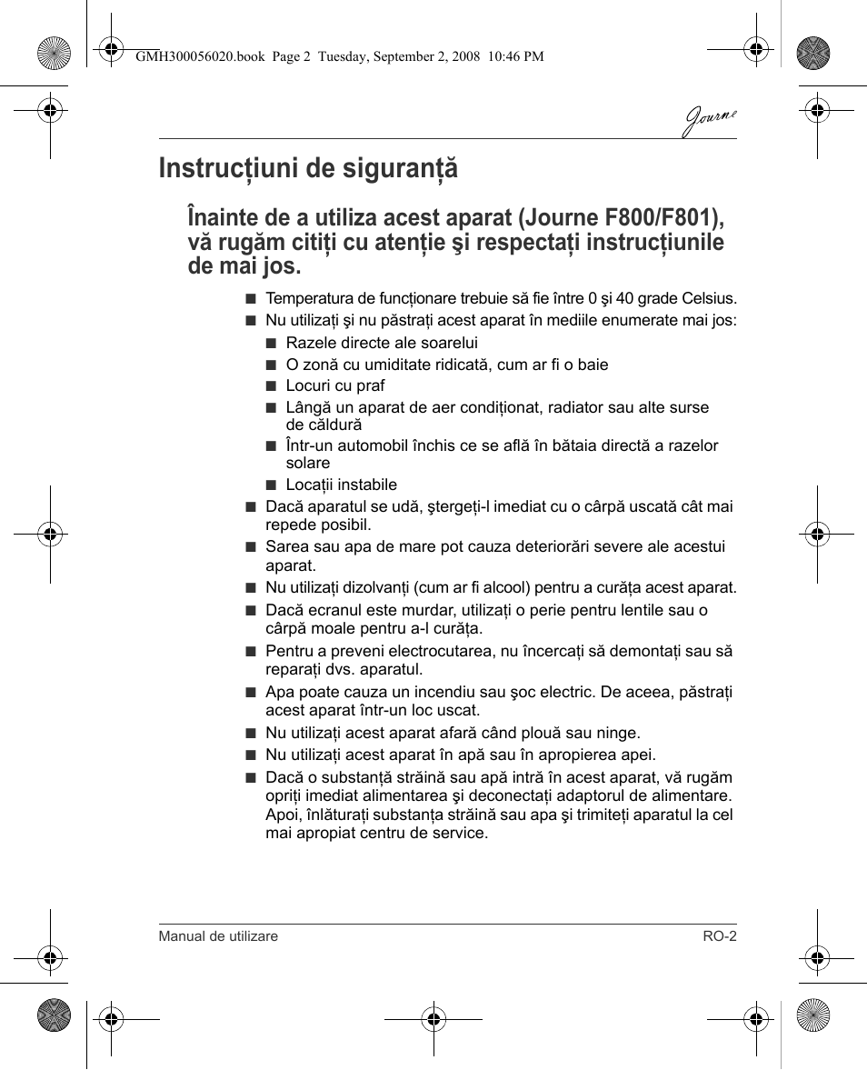 Instrucţiuni de siguranţă | Toshiba JournE F800-F801 User Manual | Page 131 / 244