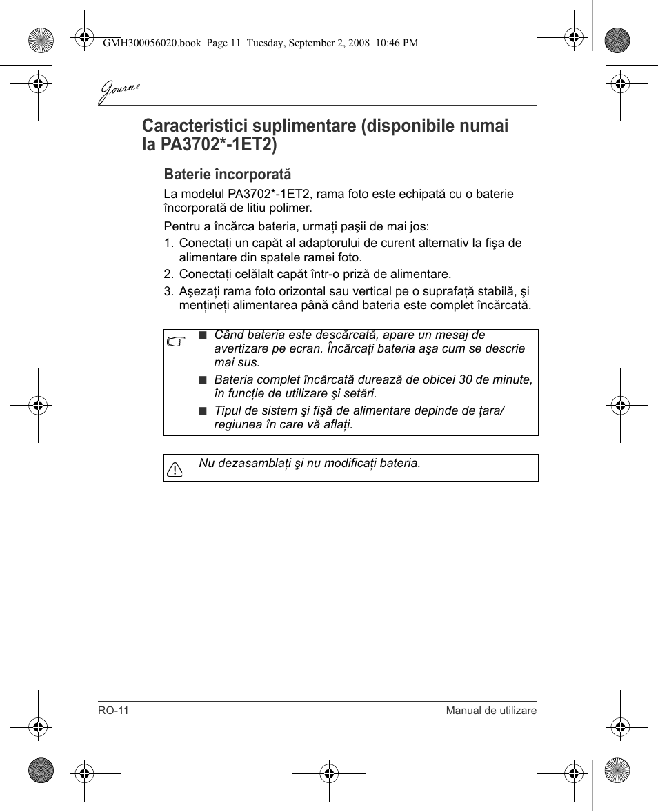 Baterie încorporată | Toshiba JournE F800-F801 User Manual | Page 140 / 244