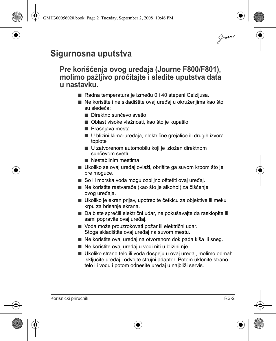 Sigurnosna uputstva | Toshiba JournE F800-F801 User Manual | Page 147 / 244