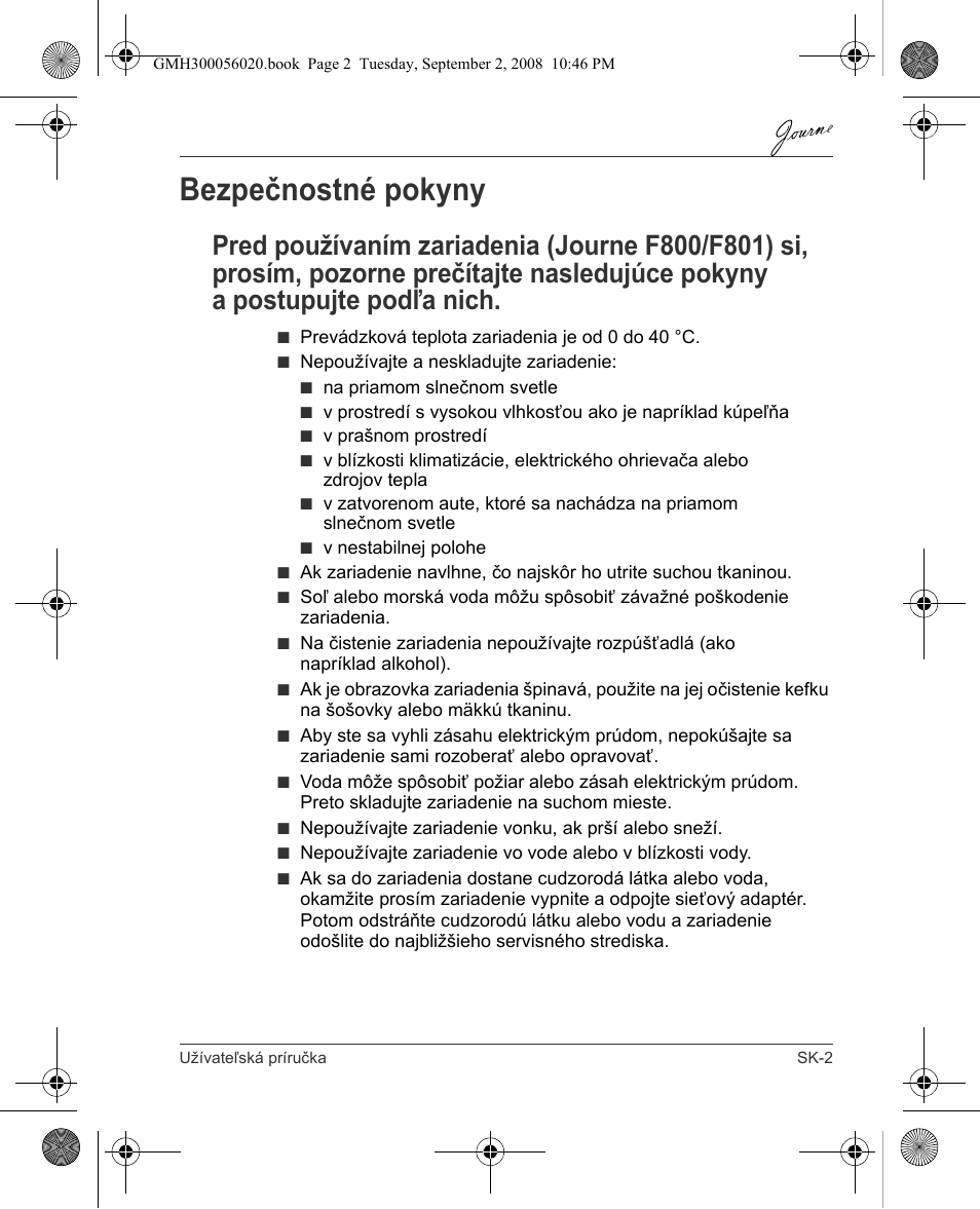 Bezpečnostné pokyny | Toshiba JournE F800-F801 User Manual | Page 179 / 244