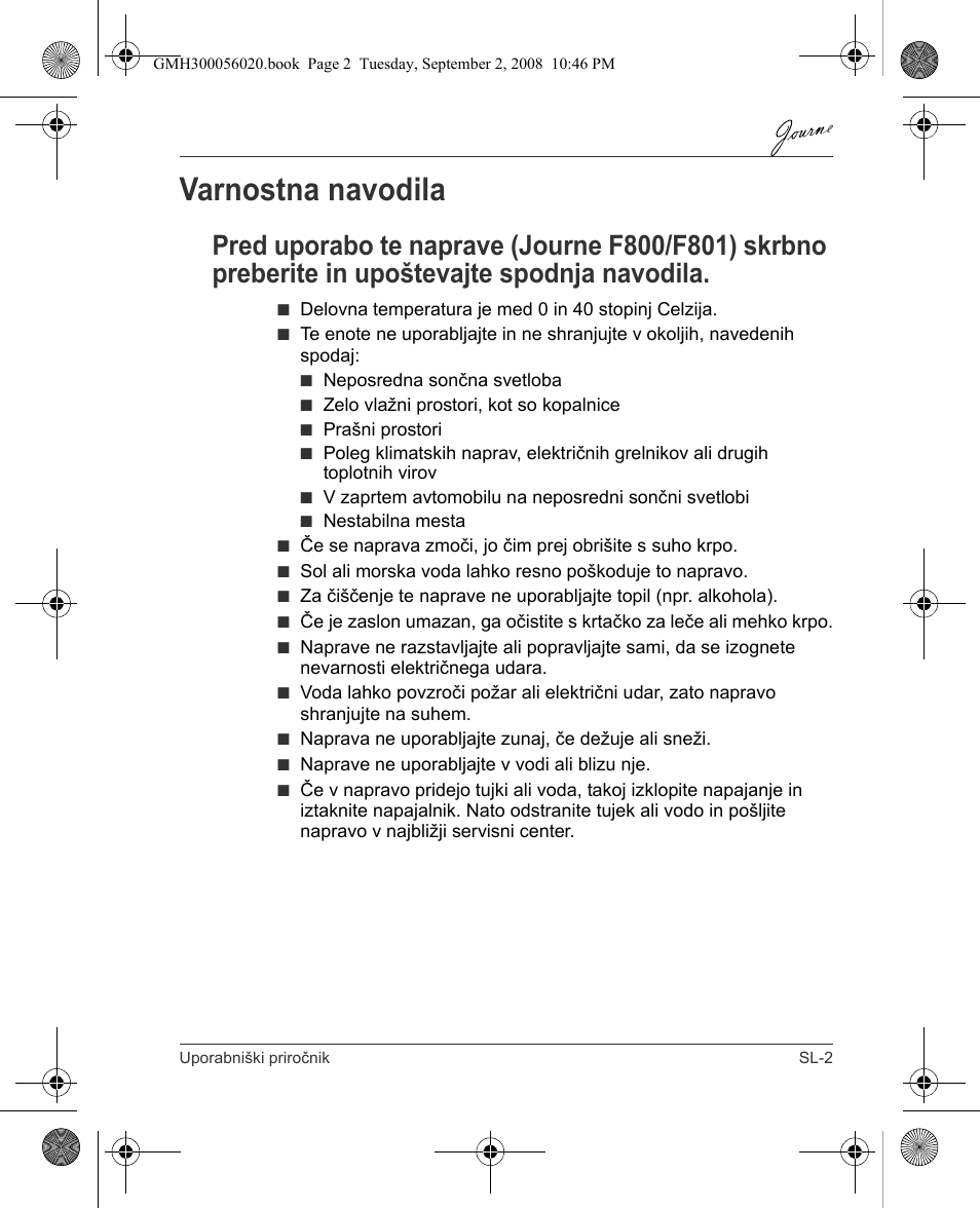 Varnostna navodila | Toshiba JournE F800-F801 User Manual | Page 195 / 244