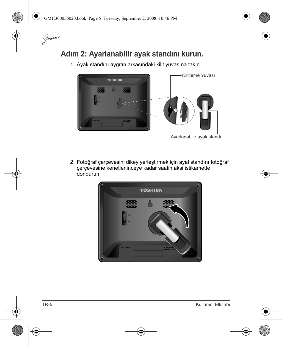 Adım 2: ayarlanabilir ayak standını kurun | Toshiba JournE F800-F801 User Manual | Page 214 / 244