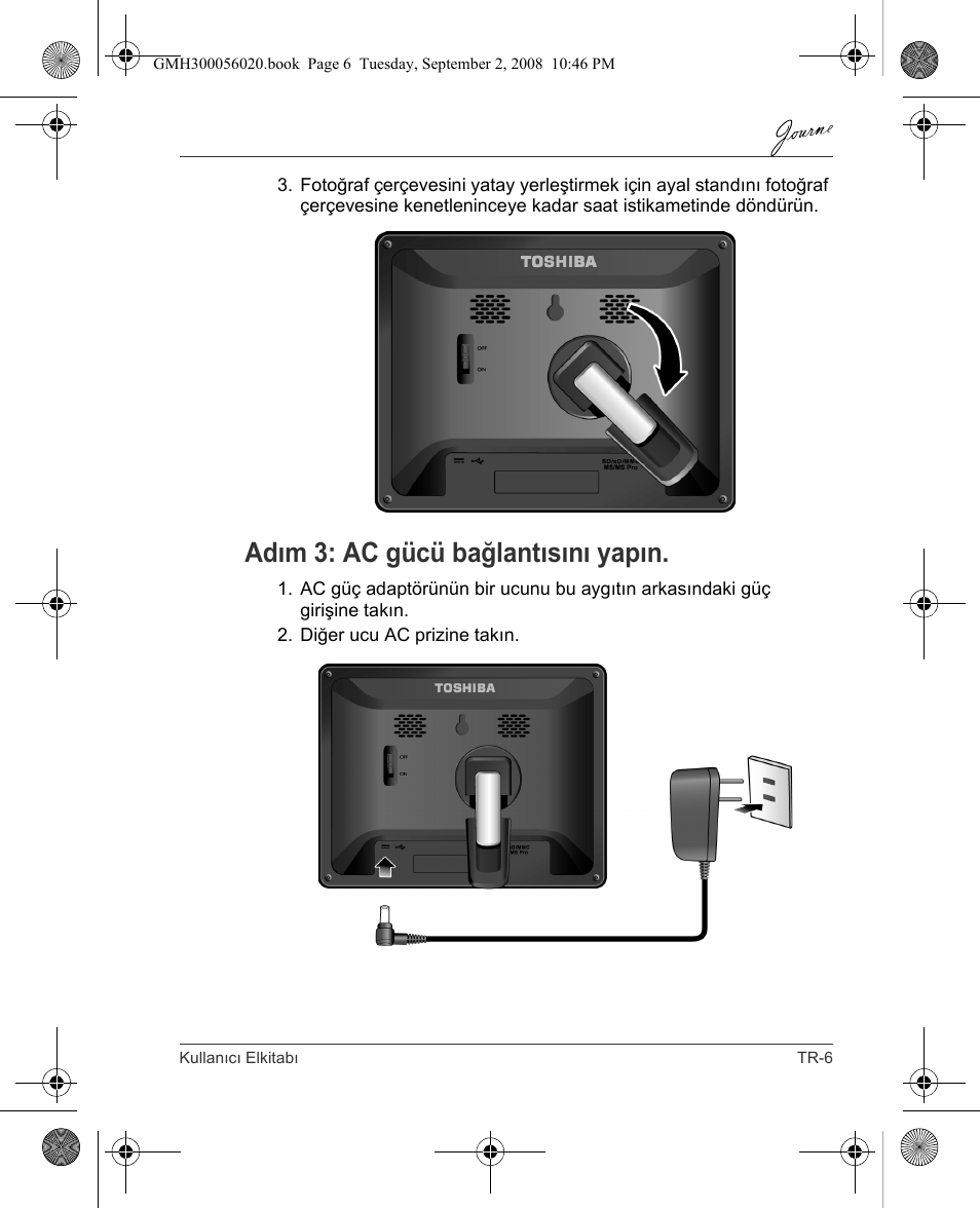 Adım 3: ac gücü bağlantısını yapın | Toshiba JournE F800-F801 User Manual | Page 215 / 244
