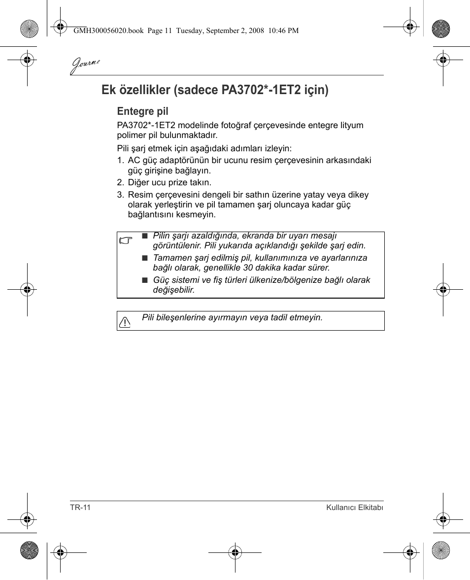 Entegre pil | Toshiba JournE F800-F801 User Manual | Page 220 / 244