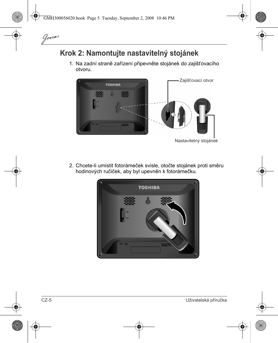 Krok 2: namontujte nastavitelný stojánek | Toshiba JournE F800-F801 User Manual | Page 38 / 244