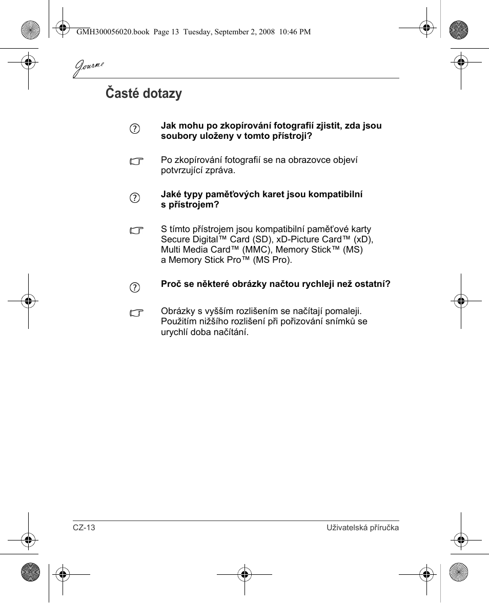 Časté dotazy | Toshiba JournE F800-F801 User Manual | Page 46 / 244