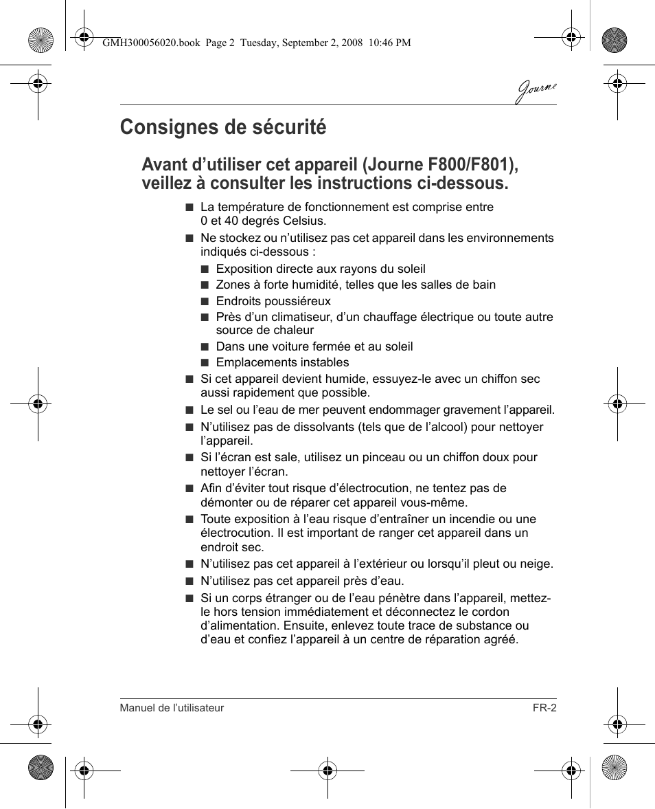 Consignes de sécurité | Toshiba JournE F800-F801 User Manual | Page 51 / 244