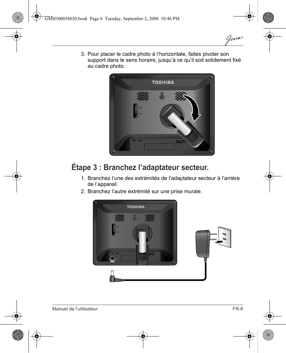 Étape 3 : branchez l’adaptateur secteur | Toshiba JournE F800-F801 User Manual | Page 55 / 244