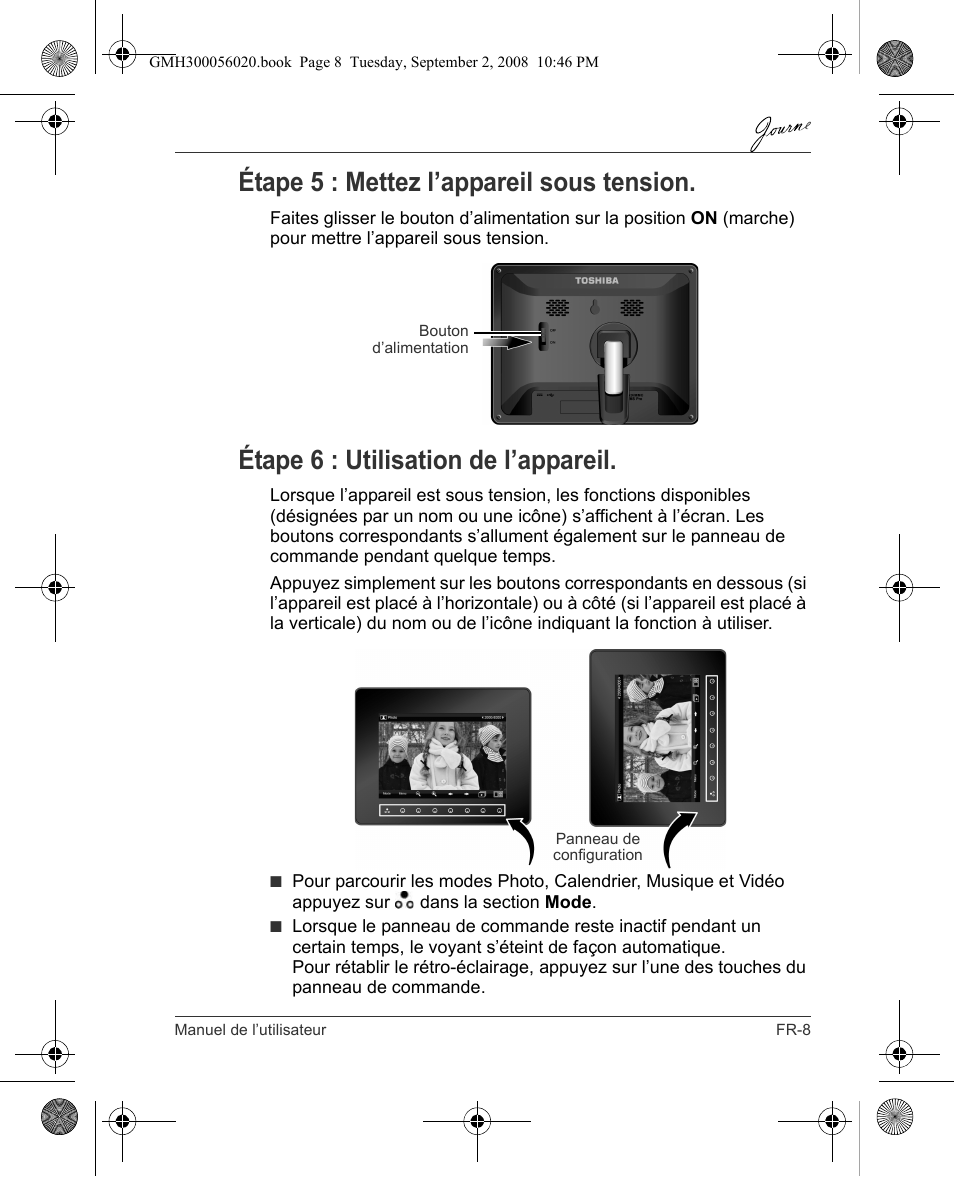 Étape 5 : mettez l’appareil sous tension, Étape 6 : utilisation de l’appareil | Toshiba JournE F800-F801 User Manual | Page 57 / 244