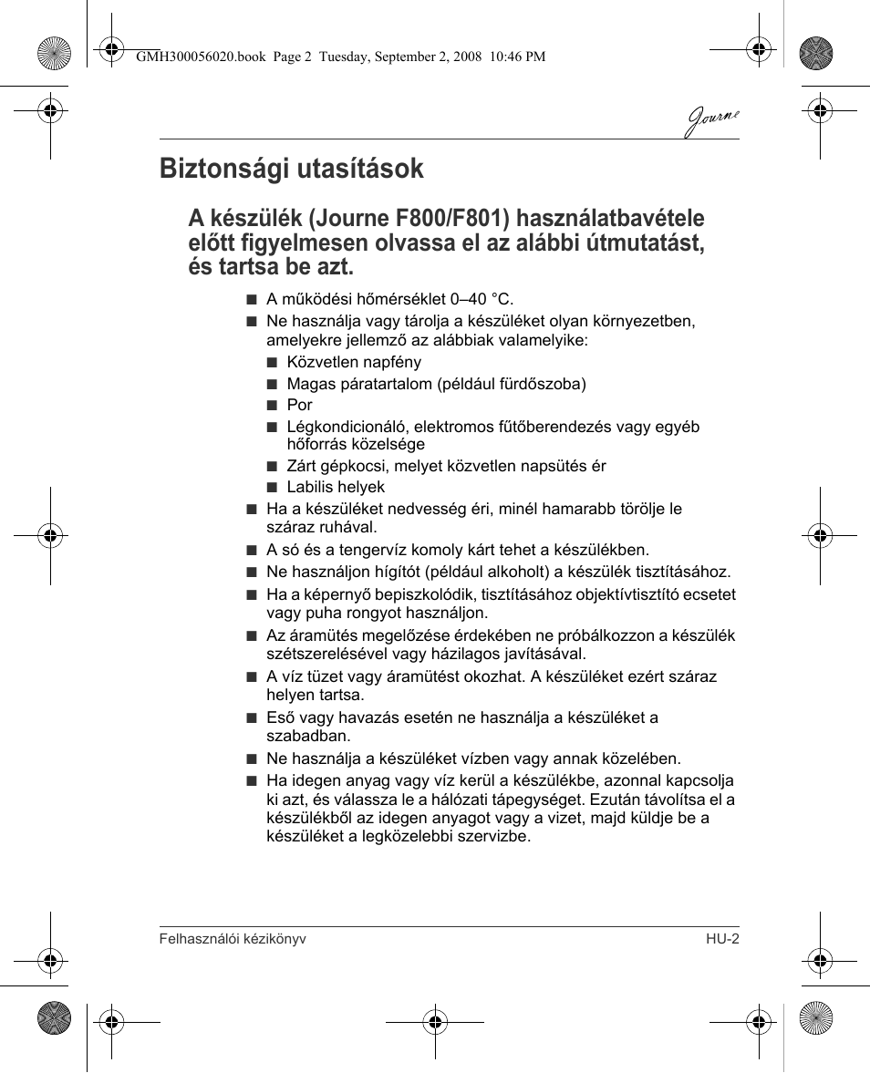 Biztonsági utasítások | Toshiba JournE F800-F801 User Manual | Page 99 / 244