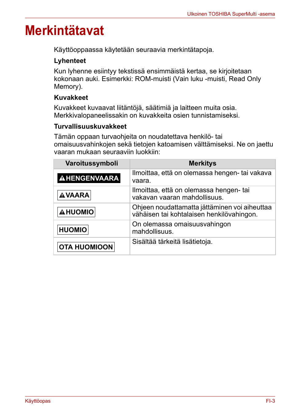 Merkintätavat | Toshiba External SuperMulti Drive User Manual | Page 123 / 533