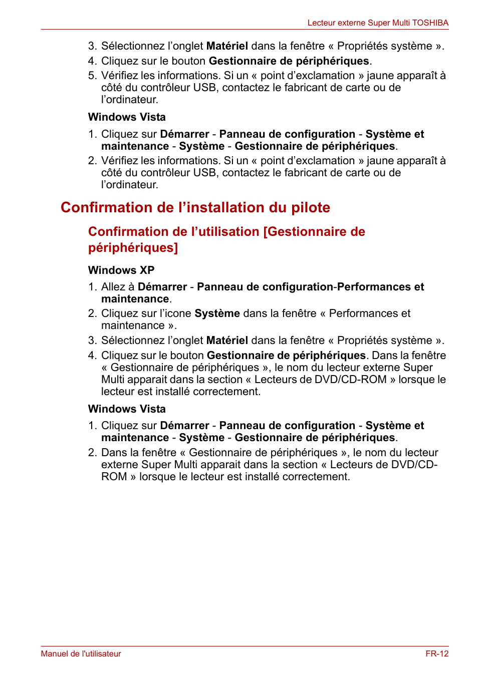 Confirmation de l’installation du pilote | Toshiba External SuperMulti Drive User Manual | Page 155 / 533