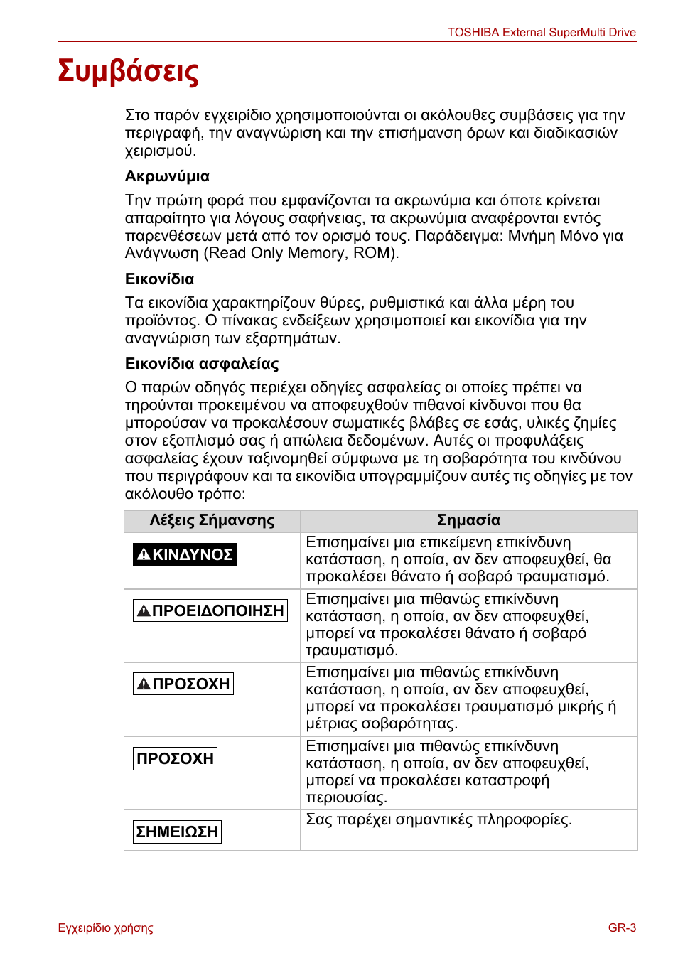 Συμβάσεις | Toshiba External SuperMulti Drive User Manual | Page 171 / 533