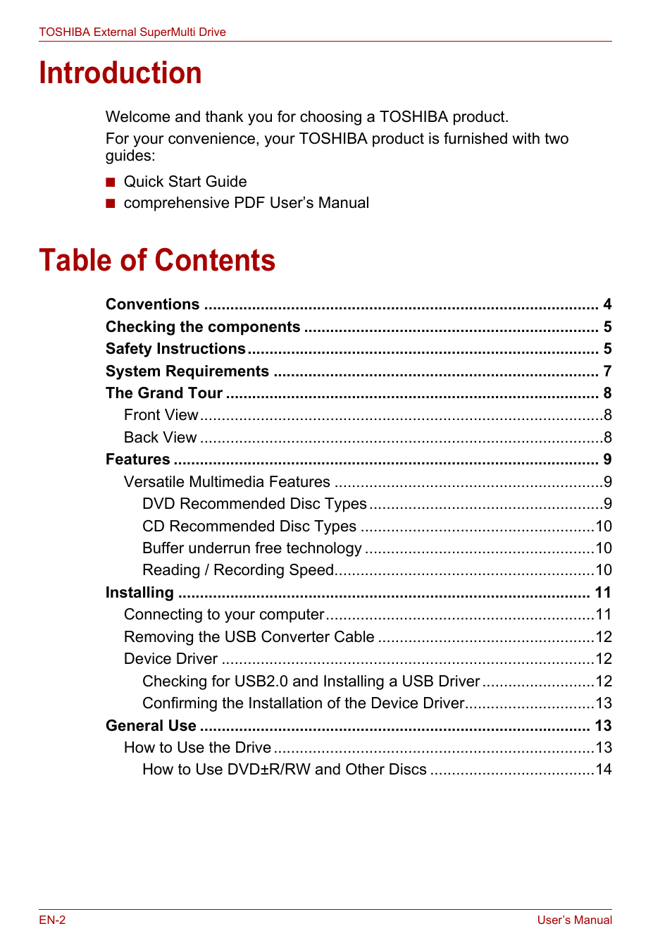 Toshiba External SuperMulti Drive User Manual | Page 2 / 533