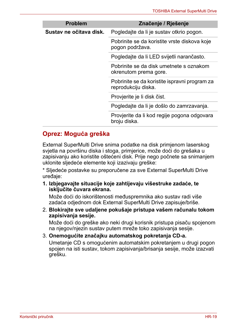 Oprez: moguća greška | Toshiba External SuperMulti Drive User Manual | Page 213 / 533